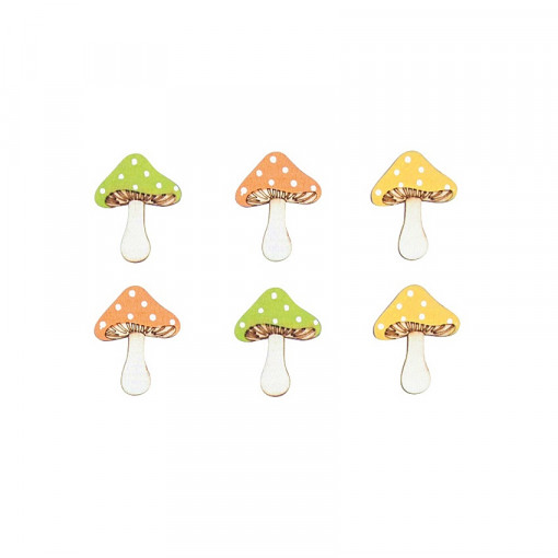 Set 6 ciuperci din lemn, autoadezivi - 3.5 cm