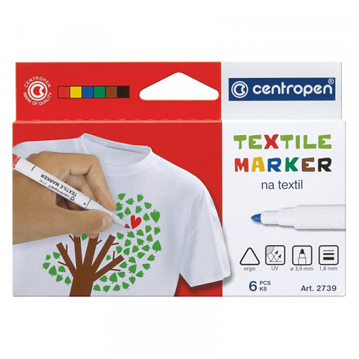 Set 6 markere pentru textile Centropen, varf 1.8 mm