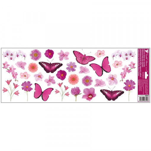Sticker geam, orizontal - fluturi roz, 60 x 22.5 cm