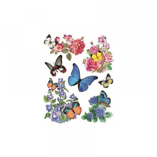 Sticker pentru geam cu fluturi si flori colorati, 38 x 30 cm