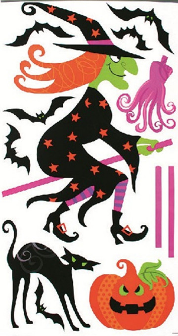 Stickere decorative Halloween - vrajitoare cu pisici, 60 x 32 cm