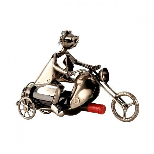 Suport exclusivist din metal pentru butelie vin - Motociclist, 27 x 40 cm