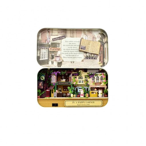 Teatru mobil miniatur in cutie metalica, iluminat LED - viata fericita