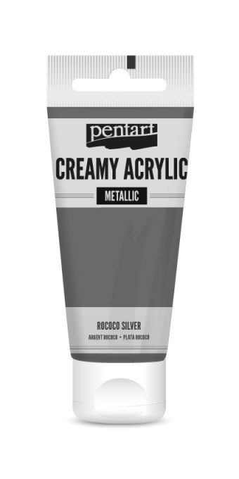 Vopsea acrilica cremoasa metalizata Pentart 60 ml - Argint rococo