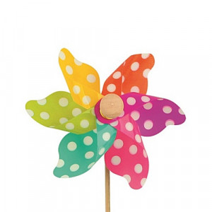 Set 3 moristi decorative model floare cu buline, 10 cm + bat lemn