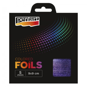 Set 5 folii decorative colorate Pentart - Mov inchis, 9 x 9 cm