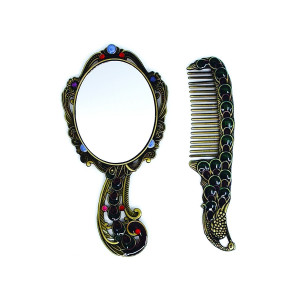 Set cadou decorativ piaptan cu oglinda, model paun
