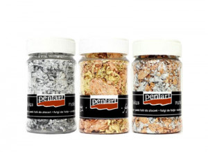 Fulgi de foita fumurie imitatie aur Pentart 1 g - auriu, argintiu, M6