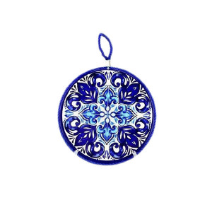 Suport ceramic pentru oale, cratite - mandala albastra, 18 cm