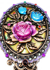 Set cadou decorativ piaptan cu oglinda, model trandafir