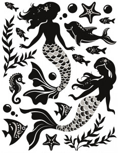Sticker perete cu sclipici - sirene, 42 x 28 cm