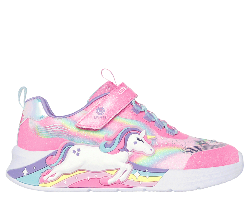Animație Skechers S-Lights Unicorn Chaser: luminițele din talpă &icirc;n funcțiune