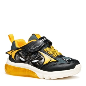 Pantofi sport cu leduri Geox J Ciberdron Boy Black Yellow culoarea pantofilor negru cu accente galbene, talpă alb cu galben, flexibilă,