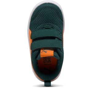 Pantofi sport băieți Puma Courtflex V3 Mesh Inf Green Terrain Orange — vedere de sus și talpa