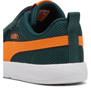 Pantofi sport băieți Puma Courtflex V3 Mesh PS Green Terrain Orange — detaliu călcâi