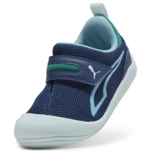 Pantofi sport pentru baieti Puma Kitten Mesh V Inf Persian Blue Aqua, exterior culoare bleumarin cu accente turcoaz, interior culoare bleu,  cu închidere velcro și talpă albă EVA, ideali pentru copii mici.