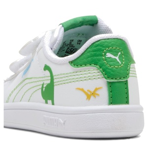 Pantofi sport băieți Puma Smash 3.0 Dino White Green — detaliu călcâi