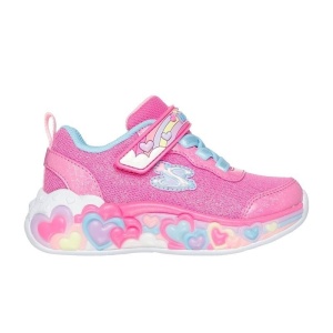Skechers Pantofi sport fete Eternal Heart Lights Ton of Love Pink N 302697N-HPMT - incaltaminte sport cu leduri, exterior roz combinatie material sintetic si textil, interior captusit cu mateial textil bleu, talpa din EVA cu inimioare colorate si leduri c