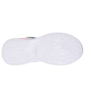 Pantof sport pentru fete Skechers multicolor cu unicorn 3D pe talpă, lumini LED, buton On/OFF, închidere cu scai