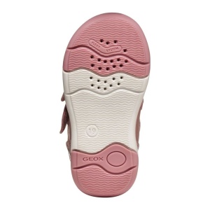 Pantofi pentru primii pași Geox Zapito Girl, design cu Minnie Mouse in lateralul călcâiului, culoarea pantofilor roz pal cu accente negre, talpă flexibilă, 