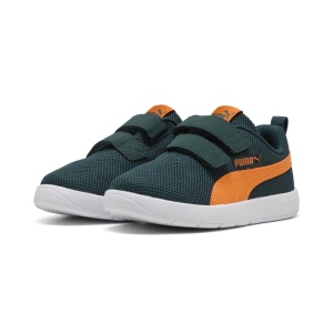 Pantofi sport baieti Courtflex V3 Mesh PS Green Terrain Orange inchidere dubla cu scai, talpă EVA flexibilă
