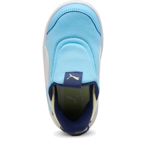 Pantofi sport băieți Puma Courtflex v3 Sliptech Inf Blue-white — vedere de sus și talpa