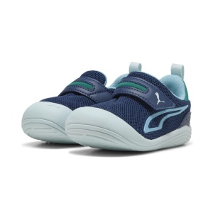 Pantofi sport pentru baieti Puma Kitten Mesh V Inf Persian Blue Aqua, exterior culoare bleumarin cu accente turcoaz, interior culoare bleu,  cu închidere velcro și talpă albă EVA, ideali pentru copii mici.