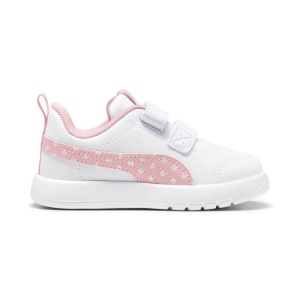 Pantofi sport pentru fete Courtflex V3 Dotty V Inf PUMA White Pink, model alb cu roz, dubla închidere velcro și talpă albă EVA, ideali pentru copii mici.