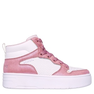 Pantofi sport fete Skechers Court High Shine Kicks White Pink