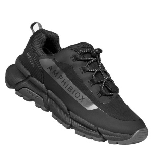 Pantofi sport impermeabili băieți Geox J Flexyper Plus Boy Black Dk Grey — vedere din față