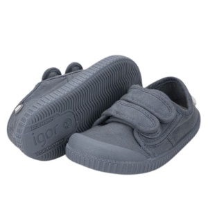 Tenisi barefoot copii, producator Igor, culoare bleumarin, exterior si interior din material textil, inchidere cu doi scai, talpa bleumarin, din cauciuc, foarte flexibila