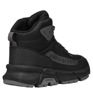 Ghete impermeabile băieți Geox Flexyper Plus Boy Black Dk Grey — vedere din față