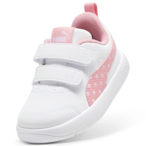 Pantofi sport pentru fete Courtflex V3 Dotty V Inf PUMA White Pink, model alb cu roz, dubla închidere velcro și talpă albă EVA, ideali pentru copii mici.