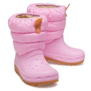 Cizme de zapada impermeabile imblanite fete Crocs Neo Puff Boot Pink Tweed incaltaminte copii bigstep