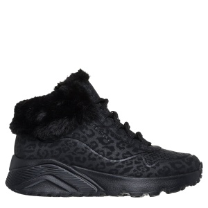 Ghete fete Skechers Uno Lite Cozy Leopard Black