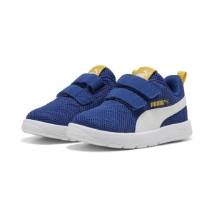 Pantofi sport baieti Courtflex V3 Mesh Inf Clyde Royal PUMA White, model albastru cu detaliu alb, dubla închidere velcro și talpă albă EVA, ideali pentru copii mici.
