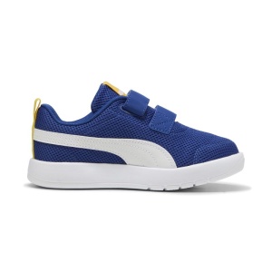 Pantofi sport baieti Courtflex V3 Mesh PS Clyde Royal PUMA White, culoare albastru, inchidere dubla cu scai, talpa alba