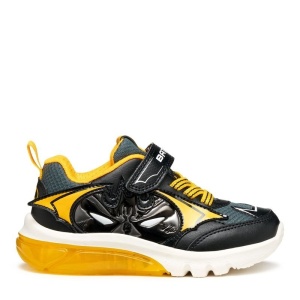 Pantofi sport cu leduri Geox J Ciberdron Boy Black Yellow culoarea pantofilor negru cu accente galbene, talpă alb cu galben, flexibilă,