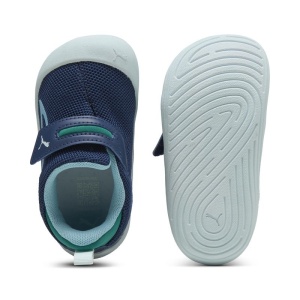 Pantofi sport pentru baieti Puma Kitten Mesh V Inf Persian Blue Aqua, exterior culoare bleumarin cu accente turcoaz, interior culoare bleu,  cu închidere velcro și talpă albă EVA, ideali pentru copii mici.