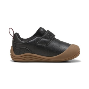 Pantof sport pentru baieti Puma, model Kitten SL V Inf Black, negru, exterior din piele sintetica, interior textil, cu velcro, talpă antialunecare, flexibila, din cauciuc maro și logo lateral, potriviti pentru primii pasi