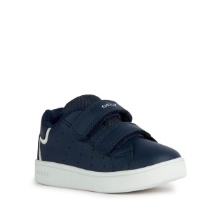 Pantofi sport Geox pentru baieti, nuanță bluemarin, două benzi velcro pentru închidere, perforații laterale pentru respirabilitate, talpă albă flexibilăsi interior din material textil.