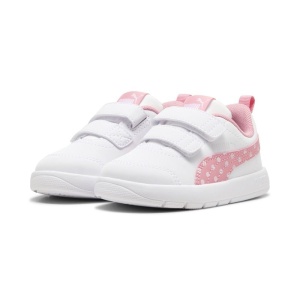 Pantofi sport pentru fete Courtflex V3 Dotty V Inf PUMA White Pink, model alb cu roz, dubla închidere velcro și talpă albă EVA, ideali pentru copii mici.