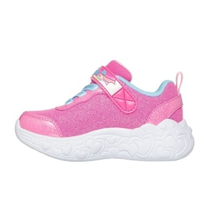 Skechers Pantofi sport fete Eternal Heart Lights Ton of Love Pink N 302697N-HPMT - incaltaminte sport cu leduri, exterior roz combinatie material sintetic si textil, interior captusit cu mateial textil bleu, talpa din EVA cu inimioare colorate si leduri c