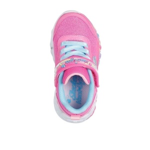Skechers Pantofi sport fete Eternal Heart Lights Ton of Love Pink N 302697N-HPMT - incaltaminte sport cu leduri, exterior roz combinatie material sintetic si textil, interior captusit cu mateial textil bleu, talpa din EVA cu inimioare colorate si leduri c