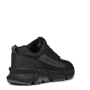 Pantofi sport impermeabili Geox J Flexyper Plus Boy Black Dk Grey culoarea pantofilor negru cu accente gri, talpă neagra, flexibilă, inchidere cu snur elastic reglabil