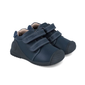 Pantofi primii pasi baieti Biomecanics 251120A culoare bleumarin, design clasic, talpa flexibila, anti alunecare, bleumarindin cauciuc, sustinere glezna si inchidere dubla cu scai