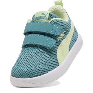 Pantofi sport băieți Puma Courtflex V3 Mesh Inf Baltic Sea Blue-Apple — vedere în perspectivă
