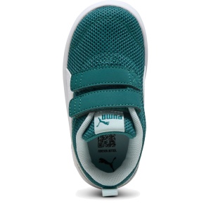 Pantofi sport băieți Puma Courtflex V3 Mesh Inf Emerald Ice-White — vedere de sus și talpa
