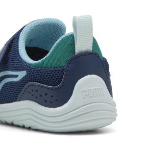 Pantofi sport pentru baieti Puma Kitten Mesh V Inf Persian Blue Aqua, exterior culoare bleumarin cu accente turcoaz, interior culoare bleu,  cu închidere velcro și talpă albă EVA, ideali pentru copii mici.