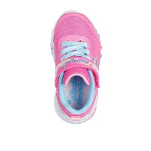 Skechers Pantofi sport fete Eternal Heart Lights Ton of Love Pink N 302697N-HPMT - incaltaminte sport cu leduri, exterior roz combinatie material sintetic si textil, interior captusit cu mateial textil bleu, talpa din EVA cu inimioare colorate si leduri c
